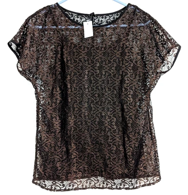 Nueva Blusa Ann Taylor Talla XS Encaje Transparente Cobre y Negro Forrada Tanque 2340 Foto 1 de 4