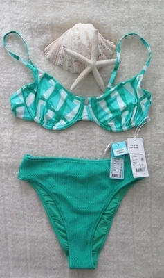 Nuevo Sujetador Seafolly 12 AUS Secret Garden con aros y 12 Pantalones de tiro alto de buceo en el mar Jade Foto 1 de 4