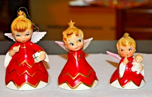VINTAGE 1956 Geo Lefton “Naughty “ Christmas Angel Ornament Bells Set, NO DAMAGE - Picture 1 of 15