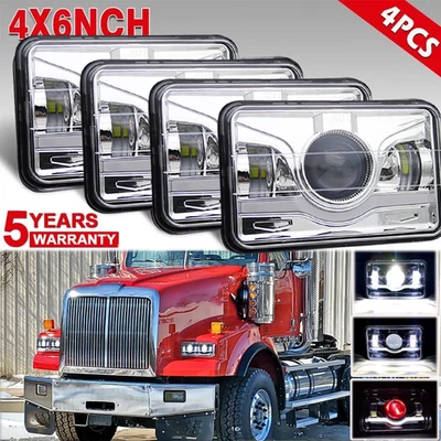 For Western Star 4900 Semi Truck 4PCS 4x6" LED Headlights H4656/4651 Hi-Lo Beam - Image 1 of 4