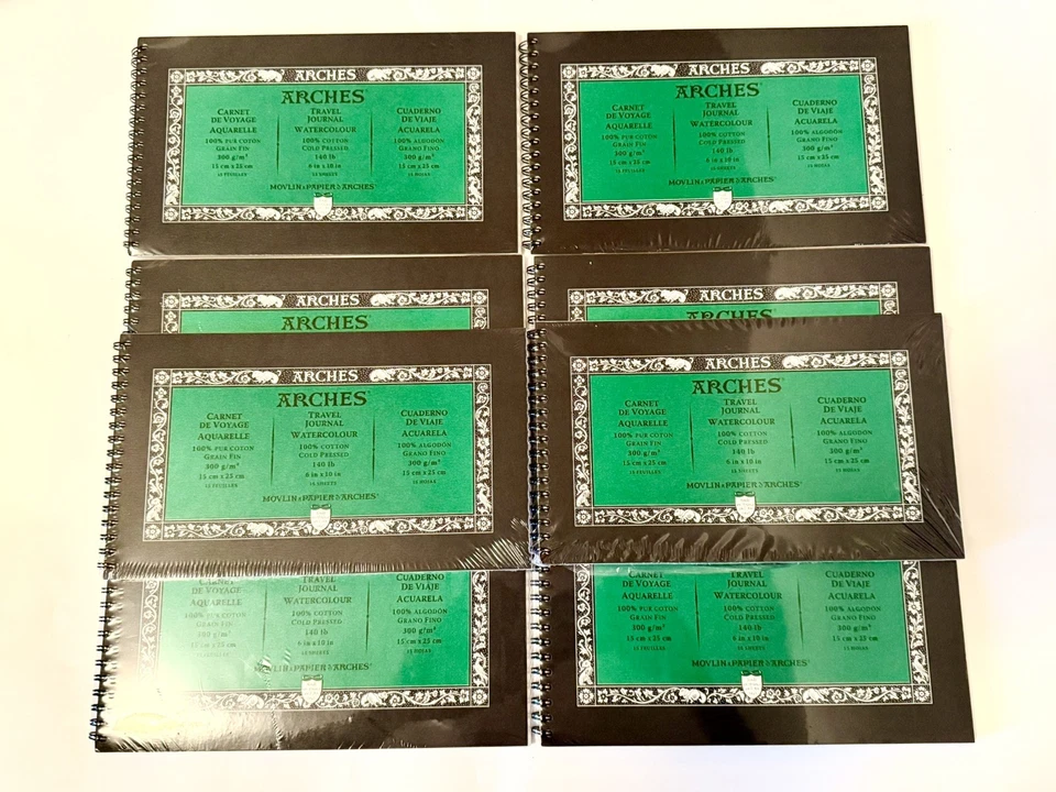 LOTE DE 8 ARCOS 6 X 10 Diario de Viaje Papel de Acuarela PRENSADO EN FRÍO Y CALIENTE *¡NUEVO! Foto 1 de 1
