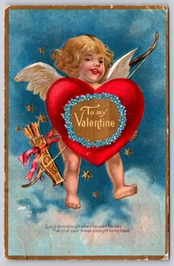 Postkarte To My Valentine Amor Pfeile geprägt Winsch Rücken - Bild 1 von 3