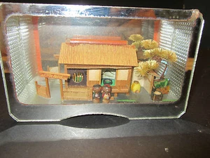Vintage ENCASED diorama Wooden Bamboo MODEL HOUSE Architecture Japan 5" W 1960's - Picture 1 of 12
