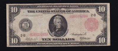 US 1914 $10 FRN New York Red Seal Note FR 893a Fine (488) - Image 1 of 2
