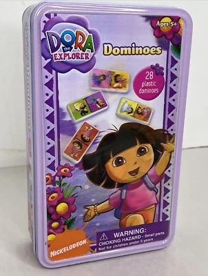 Dora The Explorer Dominoes Collectible Purple Holograph Tin 28 pc - NEW/READ - Image 1 of 4