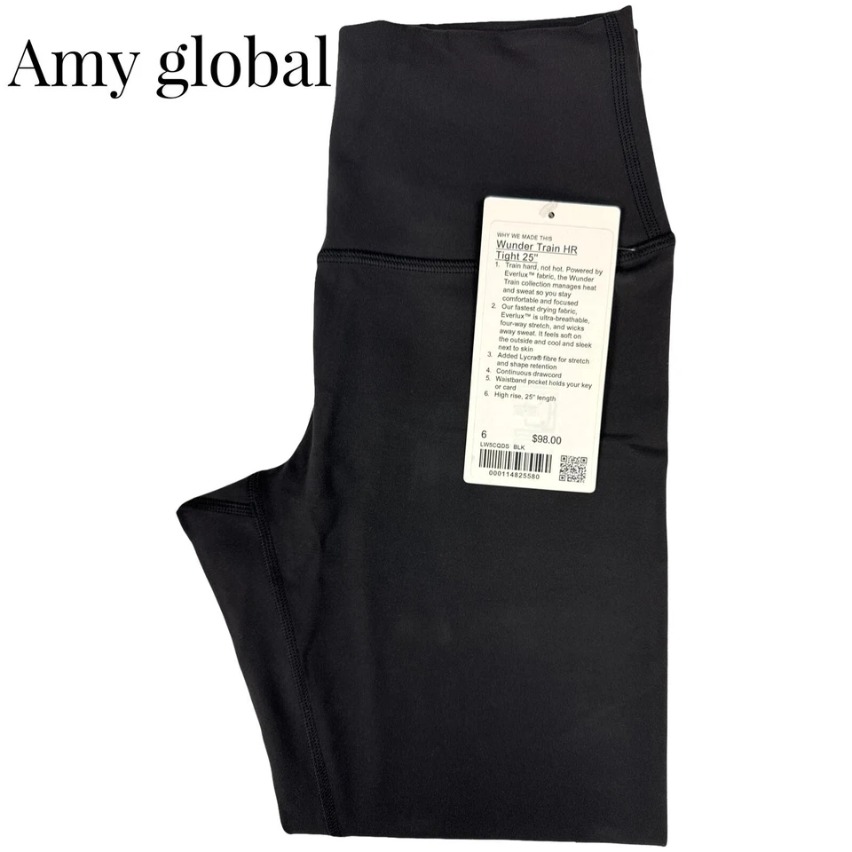 Lululemon Wunder Train Mesh HR Tight 25” Black BLK Women's Size 8