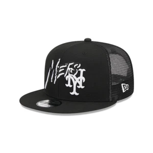 New York Mets New Era Black 9Fifty MLB Snapback Adjustable Trucker Hat - Picture 1 of 4