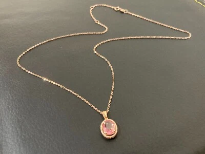 Collar colgante de diamantes de turmalina rosa de oro rosa de 18 quilates longitud 17 pulgadas Foto 1 de 4
