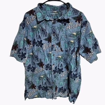 Camisa Hawaiana Croft Barrow Para Hombre Talla XL Aloha Floral Gráfico Azul Botón Delantero Foto 1 de 4
