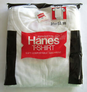 1977 Vtg Hanes Boys White T-Shirts Size 10 NOS