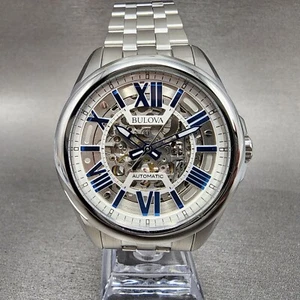 Bulova Sutton Automatic Watch Men 43mm Skeleton Dial Steel Round 96187 - Picture 1 of 12
