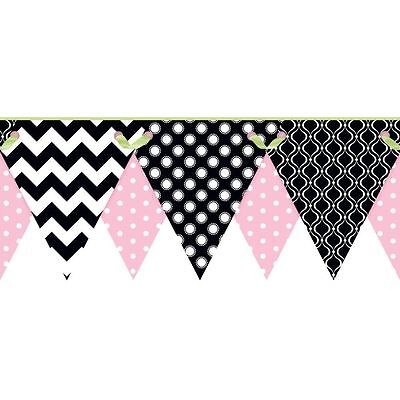 Girls Geometric Pennant / Flags N Black, White, Pink & Lime Wall Border KS2288BD • 19.61€