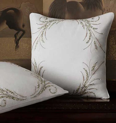 Sferra LONNA Decorative Beaded Pillow 20 X 20" SNOW / WHITE 100% Linen - NEW! - Image 1 of 2