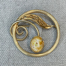 12kt Gold Filled Brooch Pin Wreath Fire Opal Filigree Circle Vine Leaf Vintage