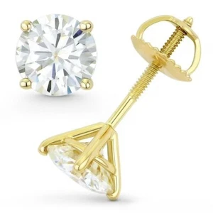4.00 Ct E VVS2 Lab Grown Diamond 4 Prong 14k Gold IGI Certified Screw Back Ideal - Picture 1 of 4