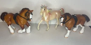 2 Vintage Horse Figure Clydesdale Plastic Horse & Breyers Skyler Unicorn - Picture 1 of 10
