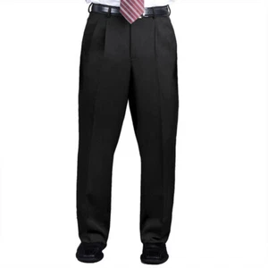 Men's Black Work Dress Pants Durable 100% Polyester Pleated Front Waist Size 42 - Picture 1 of 2