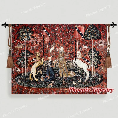 (LARGE) TASTE The Lady & Unicorn Medieval Tapestry Wall Hanging Jacquard Weave - Image 1 of 4