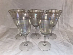 6.5” Set Of 5 Elegant Period Iridescent Champagne Wine Glasses 1940s - Picture 1 of 7