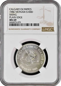 Vietnam 100 dong 1986, NGC MS69, "Calgary Olympics - Skiing" Top Pop 5/0 - Picture 1 of 2