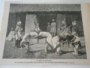 La Lutte au Manipaour 1893 Gravure Image Print - Imagen 1 de 1