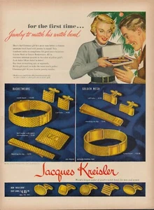 1948 Men's Jewelry Watch Bands Fashion Vintage Print Ad Jacques Kreisler Cuff US - Picture 1 of 8