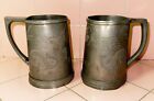 Pair Antique Chinese Pewter Beer Mugs 2 Dragons Etched Inscribed Martha Curen