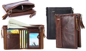 Wallet Leather RFID Blocking Card Mens Slim Holder ID Credit Trifold Genuine Men - Picture 1 of 14