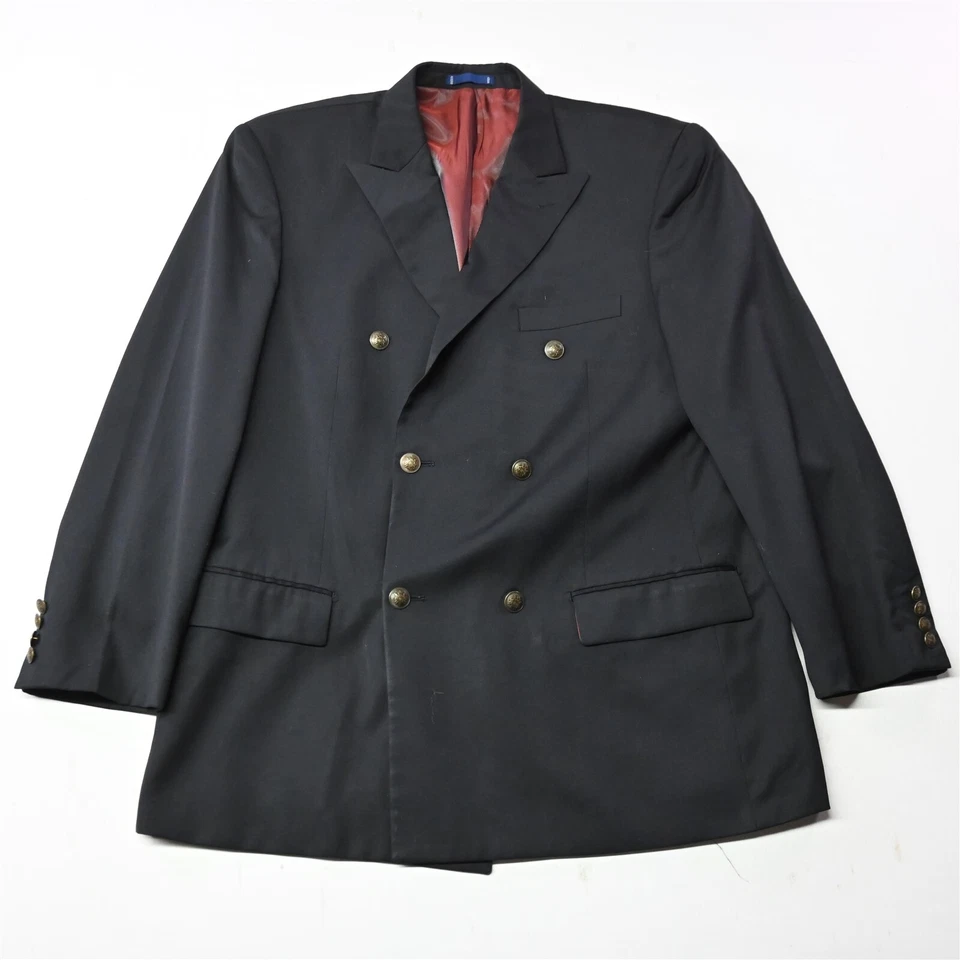 Blazer Abrigo Deportivo Paul Fredrick 44L Negro 100% Lana Doble Pecho Pico Chaqueta Foto 1 de 4