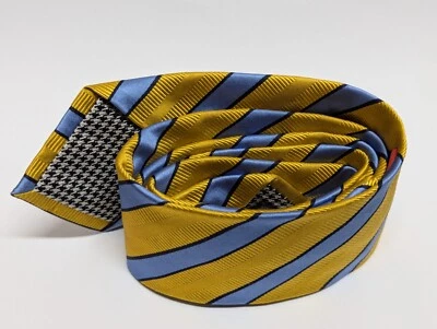 Corbata VIV Hecha a Mano en Italia 100% Seda Azul Dorado Rayas Foto 1 de 4