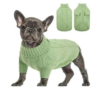 Queenmore Pullover Dog Sweater Cold Weather Cable Knitwear Turtleneck - Large - Picture 1 of 14
