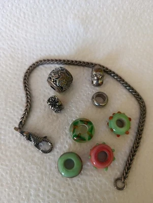 Trollbeads Armband 925 Silber Seepferdchen Verschluss 4 Glas / 4 Silber Beads - Bild 1 von 4