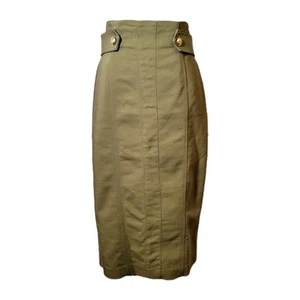 New York & Company Green Midi Skirt Size 8 Button Detail Military Stretch Slit - Picture 1 of 10
