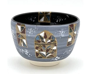 Kyo Kiyomizu yaki ware Japanese Matcha Tea bowl Chawan Stained glass Hand-drawn - Foto 1 di 7