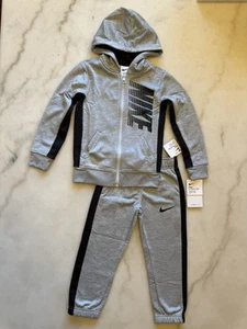 Nike Boys Size 4 Set Therma Dri-FIT Grey/Black Zip Jacket & Pants 86F417-K53 NWT - Picture 1 of 13