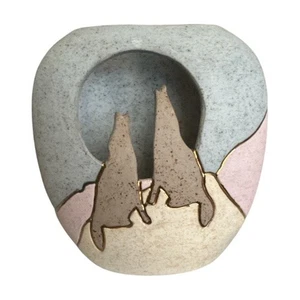 Southeast Art Pottery Matte Stone Finish Howling Coyotes Vase - Picture 1 of 10