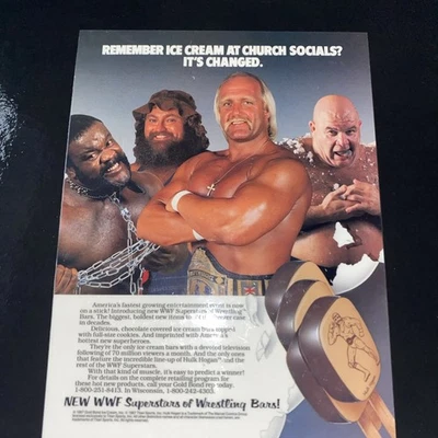 Vintage WWF Ice Cream Bar Ad Board Hulk Hogan JYD 80s Wrestling Promo RARE 1/1 - Image 1 of 4