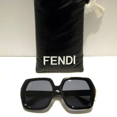 Óculos de sol Fendi FF Diamonds FE40139F 01V preto e dourado hexágono tamanho grande 135mm - Imagem 1 de 4