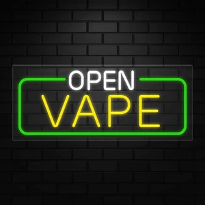 Letrero de neón de vaporizador abierto para pantallas minoristas | LED Flex Neon | 32"W x 13"H x 1"D - Imagen 1 de 5