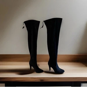 Women's Forever Thigh High Boots In Black. Stretch Faux Suede - Picture 1 of 4