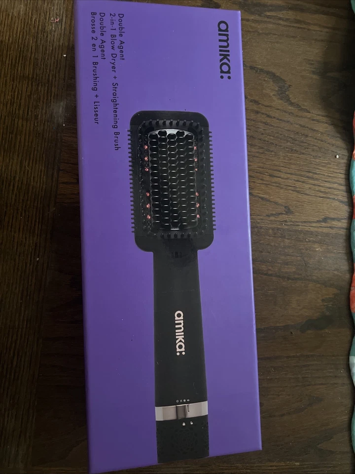 Amika Double Agent Straightening Brush Hair Dryer HMS0038 2 In 1 Black Working