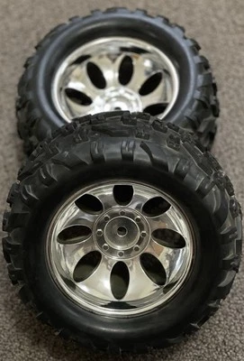 TRUCK TIRE SET 2PCS SQUARE DRIVE For FG Smartech Nutech Duratrax Carson 1/5 RC - Image 1 of 4