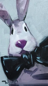 JOSE TRUJILLO Oil Painting IMPRESSIONISM Collectible ORIGINAL Rabbit coa nr - Picture 1 of 6