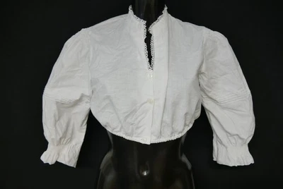 Gr.42 Dirndlbluse weiß Bluse für Dirndl Baumwolle mit Spitze Rüschen B11147 - Bild 1 von 4