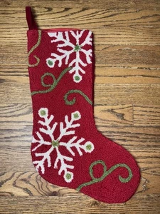 Handmade Oxford Punch Needlepoint Christmas Snowflakes Stocking Red Velvet Back - Picture 1 of 7