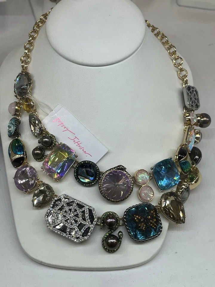 NUEVO Betsey Johnson Halloween Babero Collar Escarabajo Telaraña Serpiente Doble Hilo Foto 1 de 4