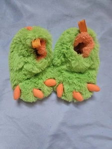 Dinosaur Monster Dragon Claw SLIPPERS Toddler Size 2 Wonder Nation Green Orange - Picture 1 of 2