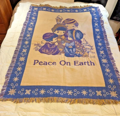 Alfombra "Paz en la Tierra" Vintage Throw 67 X 46 pulgadas Granero 1993 Precious Moments Foto 1 de 4