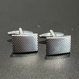 Diagonal Groove Stripes Rectangle Cufflinks Men Birthday Father’s Gift With Box - Picture 1 of 7
