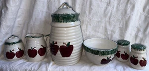 Alco Industries Apple Spongeware 6 Pc Set Cookie jar, S&P, Bowl, Cream & Sugar - Picture 1 of 12
